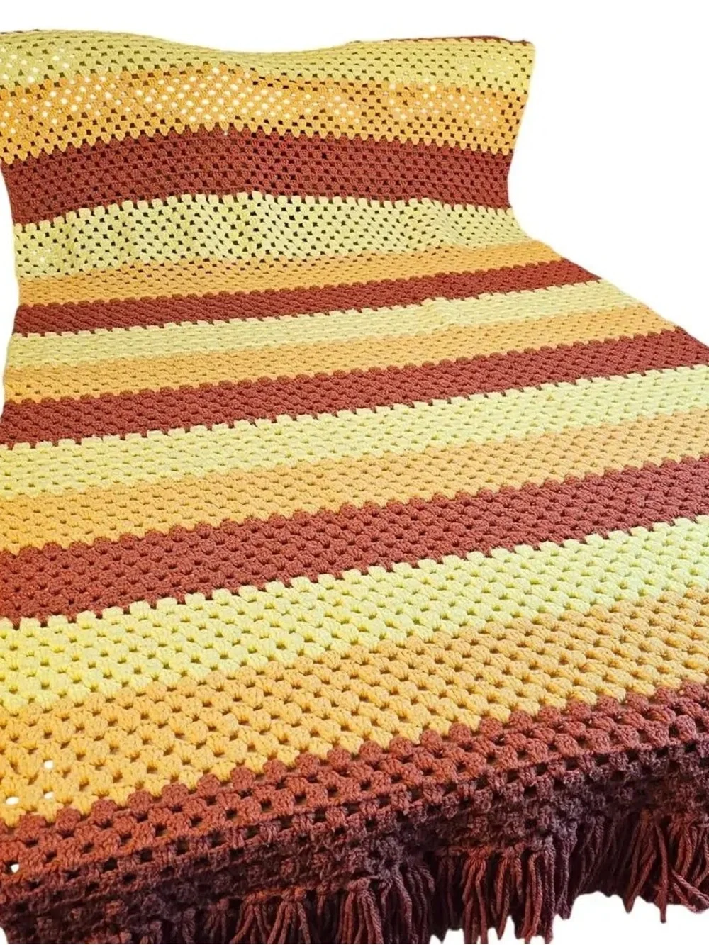 Handmade Crochet Strapless Dress in Yellow and Rust Stripes